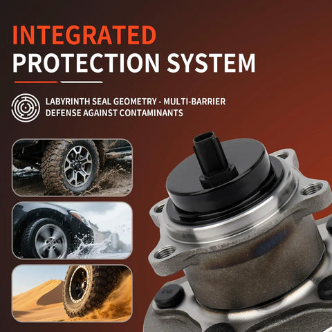 Close-up of wheel hub showing integrated protection system for Pair Wheel Hub And Bearing Assembly 512372 Replacement For Lexus HS250H 2010 Through 2012 NX200T 2015 Through 2016 NX300H 2015 Through 2016 Scion IM 2016 Scion TC 2011 Through 2016 Toyota RAV4 5 Lug With ABS Easy Install