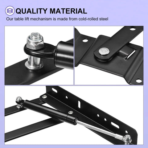 Close-up of Lift Up Top Coffee Table Mechanism Set Of 2, 9.4 Inch Lift Hardware With 100 Lb Load Capacity, Cold Rolled Steel