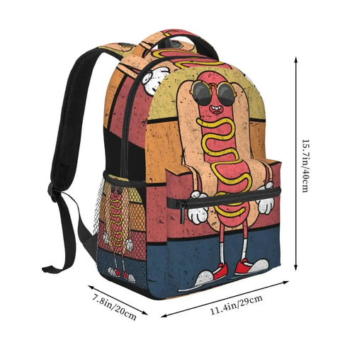 Lightweight Laptop Backpack For Women And Men Unisex Daily Carry Daypack For Work And Travel Casual Slim Yet Roomy Polyester Bag With Ergonomic Comfort And All Day Support For Everyday Commute And Weekend Getaways featuring a hot dog design on the back.