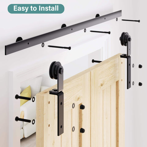 Heavy Duty Bifold Barn Door Hardware Kit For Closet, 60 Inch Track Folding System, easy mount, durable steel construction