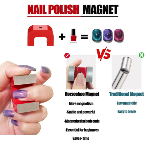 30Lb Red Cast Horseshoe Magnet Alnico U Magnet For Nails DIY Education demonstrating magnetism for nail polish effect.