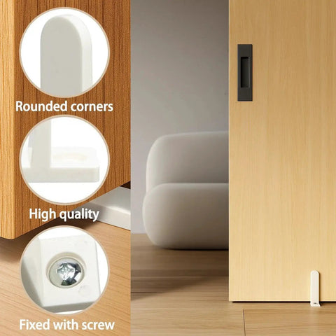 Four Pack Closet Door Floor Guides For Universal Sliding Doors, Bottom Mounted Floor Guides Fit One And Three Eighths Inch Doors, White ABS Construction, Includes Screws, Keeps Panels Centered And Gliding Smoothly For Quiet Operation