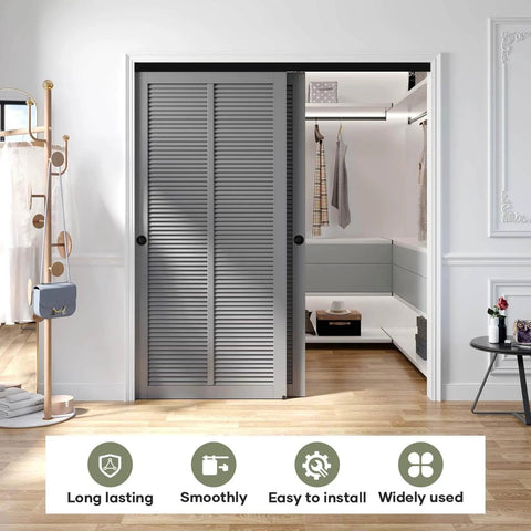 6 Ft Double Pocket Door Bypass Hardware Kit For Closets Aluminum Wardrobe Bypassing System With Quiet Roller Black Finish