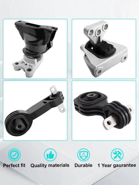 Engine And Transmission Mount Kit For 2006-2011 Civic 1.8L Automatic, Direct Fit, Set of four different mounts on display