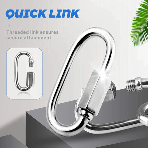 Close-up of 10 Pack 304 Stainless Steel Chain Links M3.5 1/8 Inch D Shape Locking Quick Links for outdoor gear