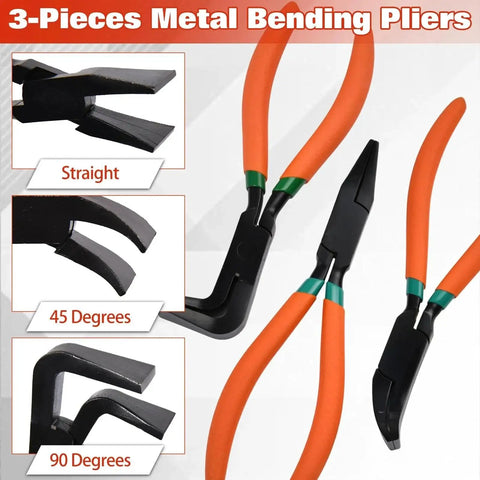 Three Piece 7 Inch Metal Hand Seamer Set With Straight Jaw, 45 Degree Jaw, And 90 Degree Jaw For Bending And Flattening Sheet Metal