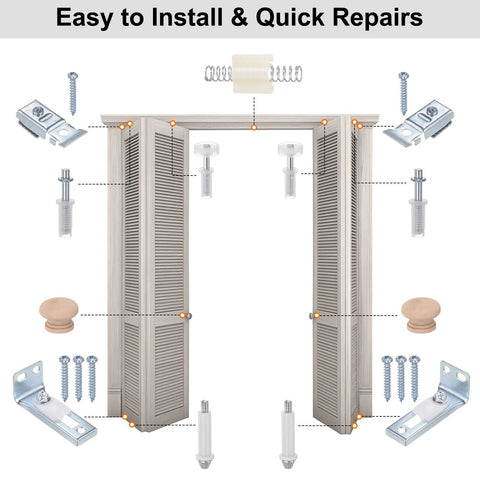 Bi-Fold Closet Door Rollers Seven-Eighths Inch Outer Diameter, Loaded Top Guide Wheels, Four Pack hardware installation.