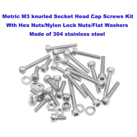 Metric M3 Stainless Steel Socket Head Cap Screws Kit With Hex Nuts Nylon Lock Nuts Flat Washers 260 Pc Set visible contents