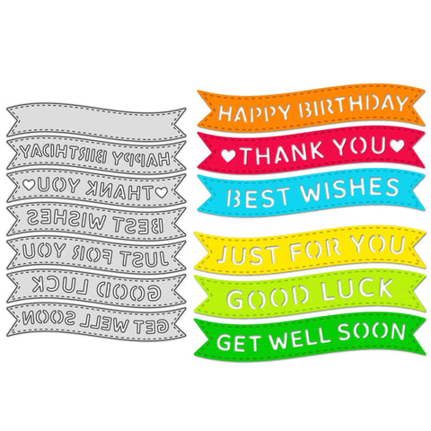 Banner Sentiment Scrapbooking Die Cuts Set with Layered Stitching Frame Dies for Card Making and Paper Crafts