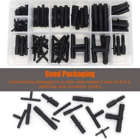Pro Grade Nylon Black Vacuum Hose Connector Kit For Cars 119-Piece Heat Resistant To 240C 460F 14 Sizes in Clear Box