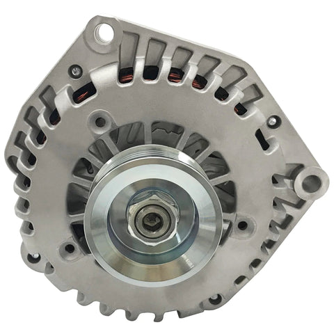 Front view of 160 Amp Plug And Play Beefed Up Alternator Replacement For 2007 To 2014 Chevy Tahoe Silverado Suburban Avalanche And GMC Yukon XL Sierra 1500 2500 3500 HD Cadillac Escalade ESV EXT V6 4.3L 4.8L 5.3L And V8 6.0L 6.2L OE 40012253