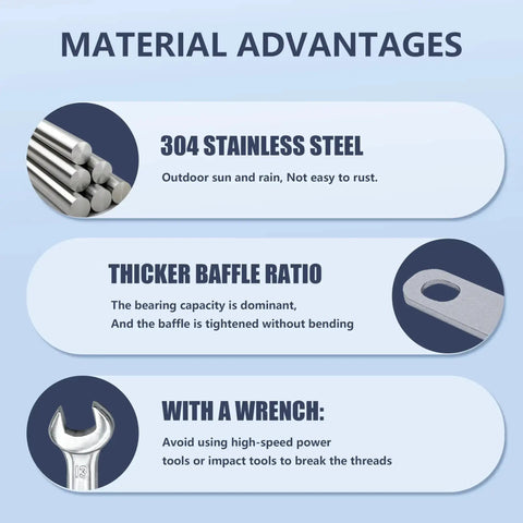 Material benefits of 4 Pack M8 Square U Bolts 2 Inch Wide 304 Stainless Steel with nuts plate and washers including rust resistance