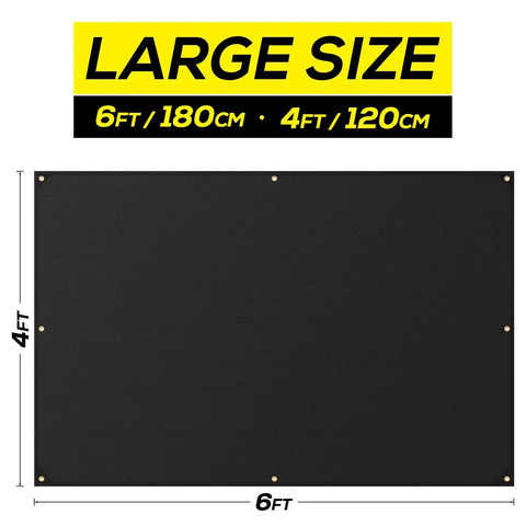 Heavy Duty Welding Blanket 4x6 Ft Silicone Coated Fiberglass Fireproof Shield With Heat Resistant Up To 1022F For Home Shop And Outdoor Use Perfect For Pro Level Welding And Cutting Tasks, displayed flat with dimensions marked.