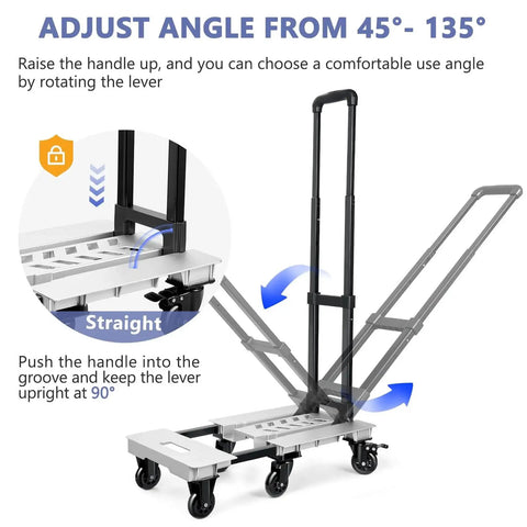 Heavy Duty Folding Hand Truck Dolly With Six Wheels, adjustable handle 90 and 135 degrees, aluminum panel, KEDSUM