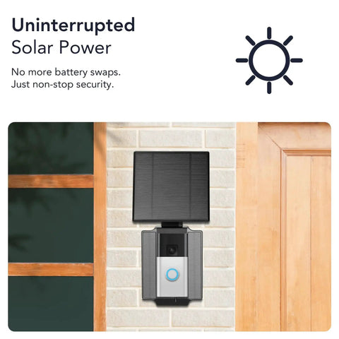 Universal Solar Charger For Ring Battery Doorbell Series And Wyze Wireless Video Doorbell Pro installed outdoors