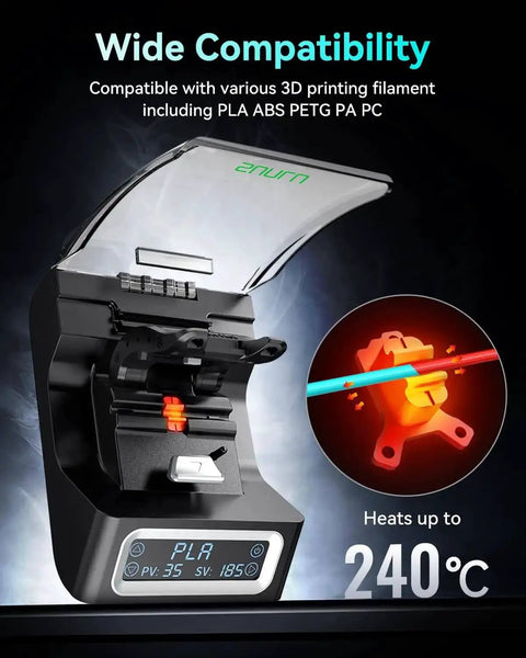 Must Have Filament Connector Splicer Kit With PTFE Sleeve for 1.75mm Filaments, displaying temperature up to 240°C