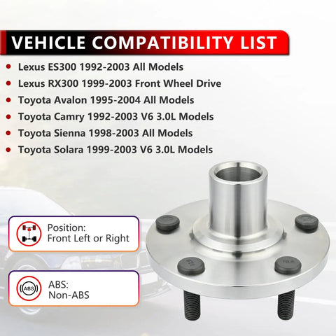 Front Wheel Bearing Hub Assembly Pair Fits Lexus RX300 1999 2003 FWD Also Fits ES300 1992 2003 Avalon 1995 2004 Sienna Soara 1998 2003 Camry 1992 2003 3L 5 Lug