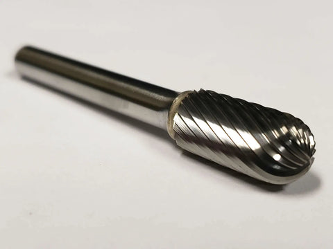 3/8 Inch SC-3 Ball Nose Cylinder Bur Single Cut Solid Carbide Rotary Tool Bit for metalworking, shown at an angle on a white background.
