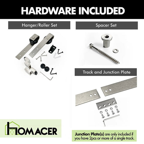 Mini Brushed Nickel Sliding Door Hardware Kit Non Bypass For Two Doors With 60 Inch Flat Track And Classic Roller Design