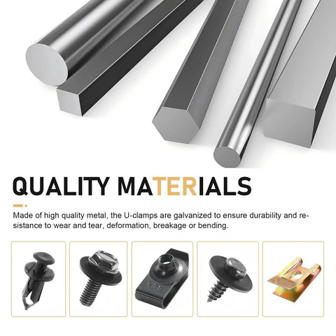 High-quality metal rods and fasteners from the All In One Car Fastener Kit 100 Pcs Grab And Go With Body Bolts Nuts U Clips Self Tapping Screws Snap Nuts 5 Types Anti Rust Universal For Engine Under Cover Fender Bumper Splash Guards Black