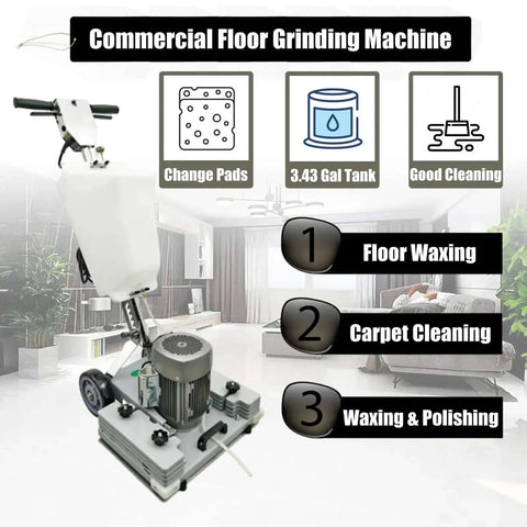Pro Grade Floor Grinding Machine With Square Chassis And 3 Scrubbing Pads AC110V Heavy Duty Floor Scrubber in a living room