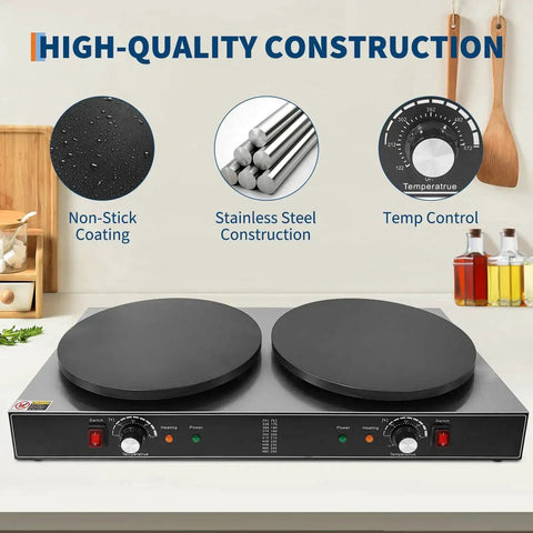 16 Inch Double Plate Crepe Maker Griddle With Nonstick Electric Crepe Machine Pro Grade Temperature Control And Indicator Lights
