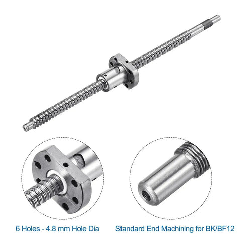 SFU1204 Ball Screw Kit 300Mm Long 12Mm Dia 4Mm Lead with nut, anti-backlash, BK/BF12 end machining, steel material for CNC machines.