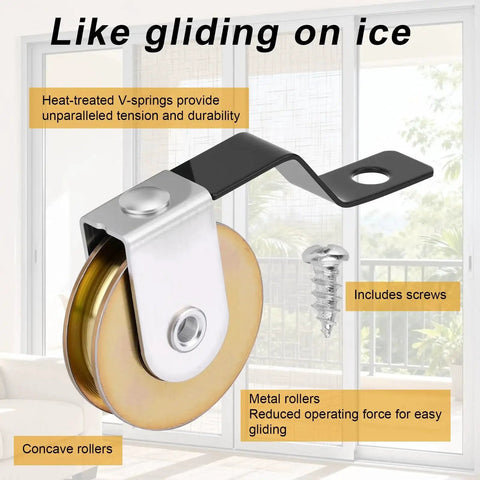 4 Pack Sliding Screen Door Rollers Replacement with concave steel ball bearings and tension springs, includes screws.
