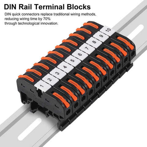 Pro Grade Din Rail Terminal Block Kit 30 Piece Universal Compact Wire Connector Set With Marker Strips And Connection Bars Plus 30 Screws