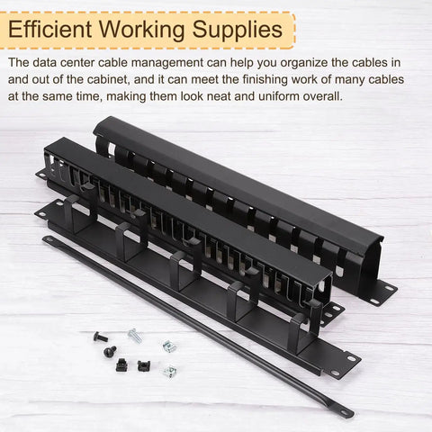 Two Pack 1U 19 Inch Cable Manager For Network Cabinets, 24 Slot Horizontal Wire Organizer, Heavy Duty Metal Finger Duct Rack Mount, Black