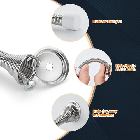Spring Door Stops With Rubber Bumpers Satin Nickel 12 Pack For Bottom Of Door, showing installation and rubber bumper features