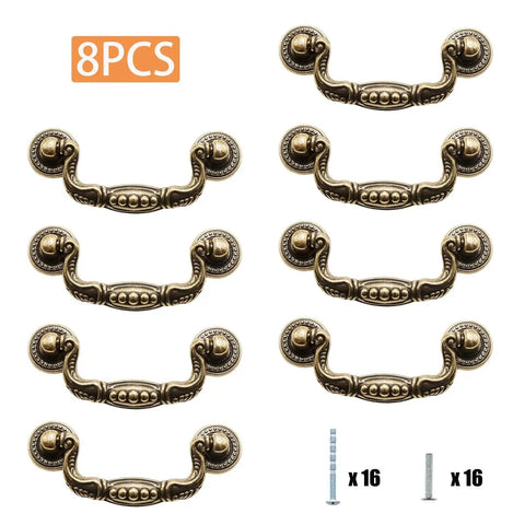 8 Pack 3 Inch Drop Drawer Handles Antique Brass Gold With Mounting Screws for Furniture Cabinets and Kitchen Doors