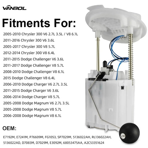 Electric Fuel Pump Module Assembly Compatible With 2005 Through 2017 Chrysler 300 Dodge Challenger Charger Magnum V6 And V8 Engines Including 2 7L 3 5L 3 6L 5 7L 6 1L And 6 4L Replacement E7192M For Seamless Fuel Delivery And Quick Easy Drop In Install