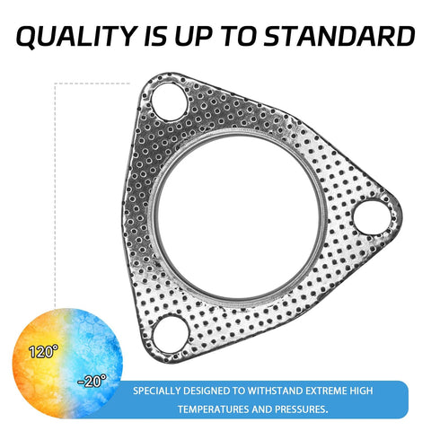 Eponcia 3-bolt exhaust gasket, 2.5 in (63.5 mm) flange, perforated metal with central circular opening and three mounting holes