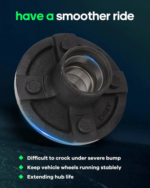 Trailer Hub Kit With Black Painted Idler Hub For 2000 Lb Boat Trailers Featuring 4 Lug On 4 Bolt Pattern And L44649 Inner And Outer Cone Bearings