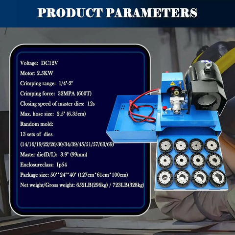 Portable Hydraulic Hose Crimper One Quarter Inch To Two Inch High Pressure Vehicle Hose Crimping Machine 32 MPa With 13 Die Sets