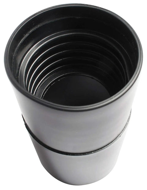 Black Vacuum Adapter 1.50 Inch Threaded To 2 Inch Female Hose Slip End for converting 1.50 Inch hoses to 2 Inch vacuum attachments.