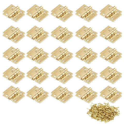 Mini Metal Box Hinges Set Of 50 With 200 Replacement Screws Retro Antique Bronze Finish 10mm By 8mm visible in grid pattern