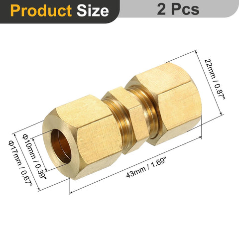 uxcell brass compression tube fittings, 2 pcs, straight coupling adapters for 10mm tube OD with NPT threads