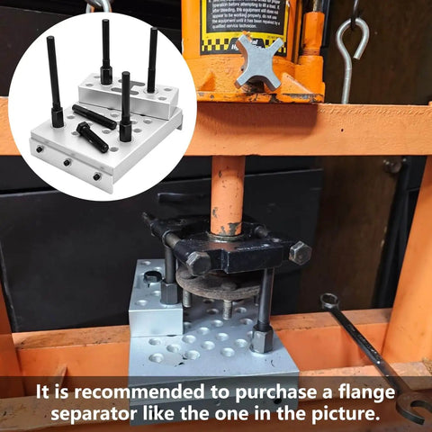 Universal Drill Press Support Block Plate Tool Kit For Heavy Duty Bearing And Bushing Repair Removal And Installation 30 Ton Capacity Adjustable Swivel Base with threaded holes in workshop setup.