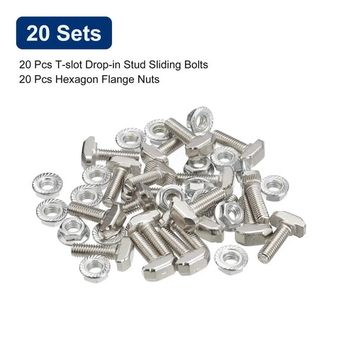 20 sets M6 T Slot Nuts And Bolts Set For 3030 Aluminum Extrusion with hex flange nuts and 20mm screw length