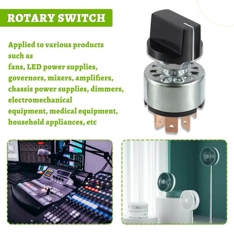 Four Position Three Speed Rotary Switch With Knob And Terminals For Fan Or Heater Control 12A 250V 16A 125V