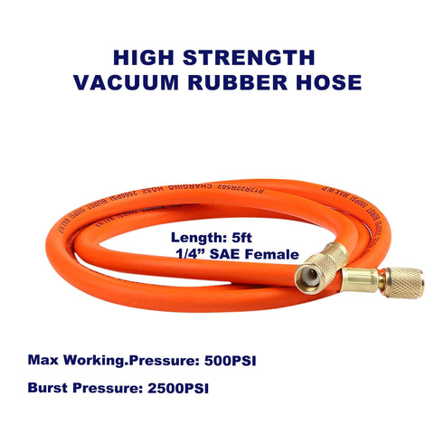 High-strength vacuum rubber hose, orange, 5 ft length with 1/4 in SAE female fittings