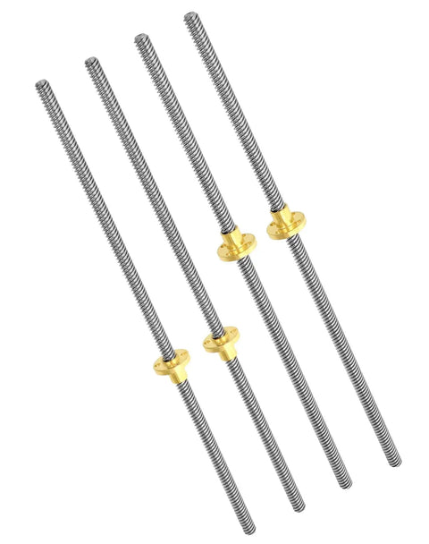 T8 300Mm Lead Screw With Brass Nut For 3D Printers 4 Pack Acme Thread 4 Starts 2Mm Pitch 8Mm Lead Stainless Steel Shaft