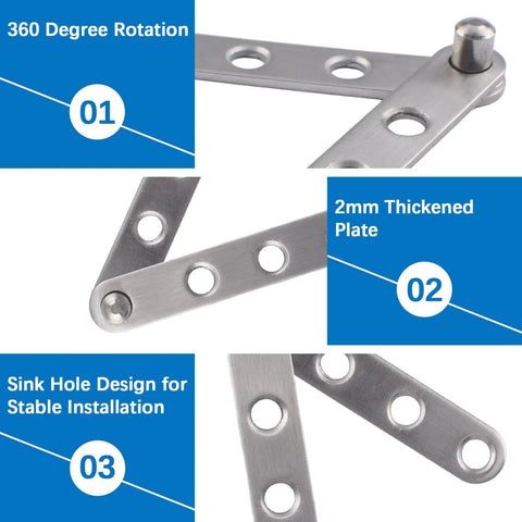 4 Pack 360 Degree Adjustable Pivot Hinges For Cabinets Doors Windows And Bookcases Rotatable Stainless Steel Hidden Knife Hinges Silver Finish