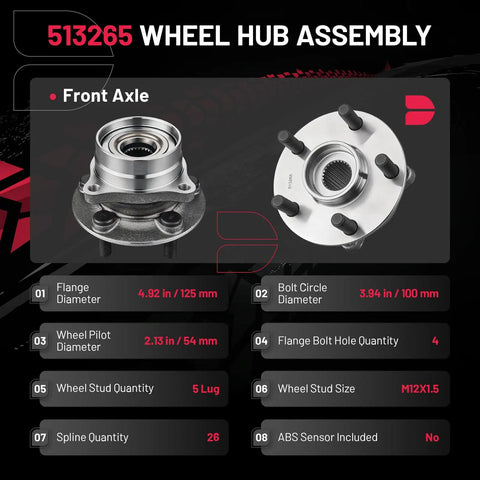 Front Wheel Bearing Hub Assembly for Prius 2004 2005 2006 2007 2008 2009 5 Lug 1.5L L4 Engine Compatible Replacement Kit