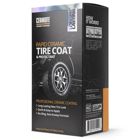 Showroom Shine Tire Coat That Delivers Deep Black Finish And Up To 10x Longer Wear Cerakote Rapid Ceramic Tire Coat box side view.
