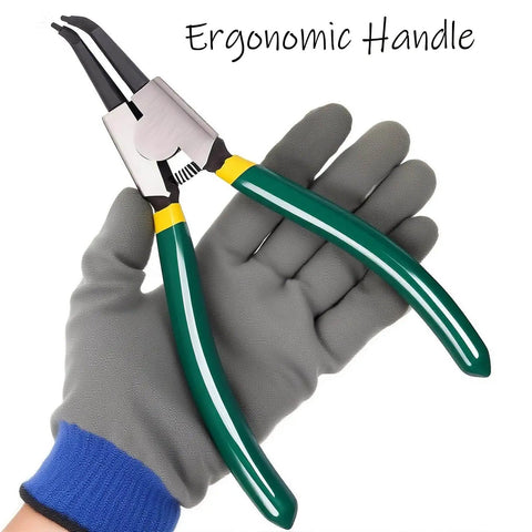 Hand holding External And Internal Snap Ring Pliers 7 Inch with Internal Spring Pro Grade Heavy Duty Anti Rust Durable High Carbon Steel