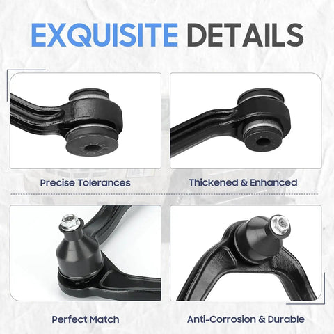 Front upper control arms with ball joints; 13-piece suspension kit in black metal
