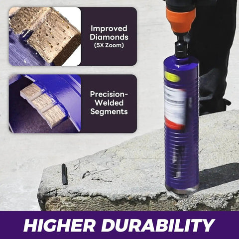 Pro Heavy Duty Dry Core Drill Bit Set With Pilot Bit And 3 Adapters for concrete with rebar, close-up showing durability features